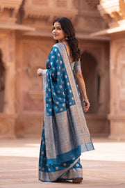 Steel Blue Handloom Banarasi Chiniya Silk Saree 10063228