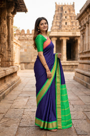 Navy Blue Kanjivaram silk saree with Double Side Pallu 10077919
