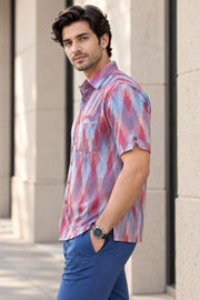 Blue Half Sleeve Handloom Ikat Cotton Men's Shirt 10077855