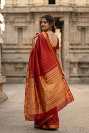 Maroon Monotone Kanjivaram Pure Silk Saree With Zari Border 10077915