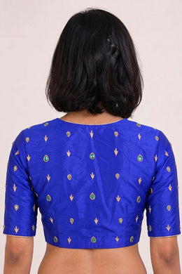 Blue Aari Embroidered Raw Silk Blouse 10068194