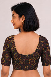 Green Hand Block Ajrakh Printed Cotton Blouse 10074447