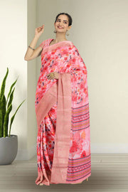 Pink Fancy Printed Linen Saree 10070281