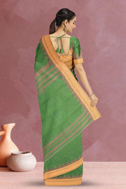 Green Handloom Korvai Kanchi Cotton Saree 10071657
