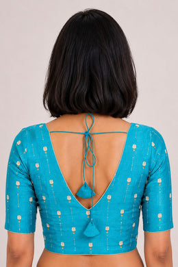 Blue Aari Embroidered Raw Silk Blouse 10066507