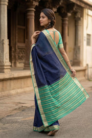 Dark Blue Semi Mysore Crepe Silk Saree 10077783