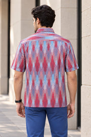 Blue Half Sleeve Handloom Ikat Cotton Men's Shirt 10077855