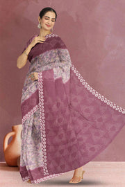 Mauve Floral Printed Linen Saree 10074037