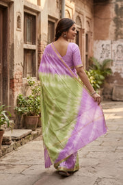 Purple Shibori Dye Semi Tussar Saree 10078219