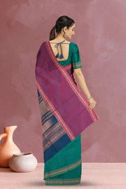 Blue Handloom Muppagam Kanchi Cotton Saree 10071676