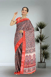 Black Fancy Printed Linen Saree 10068772