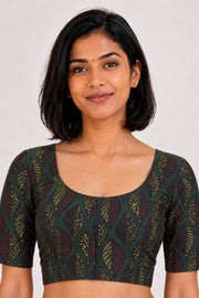 Green Ajrakh Printed Cotton Blouse 10073375