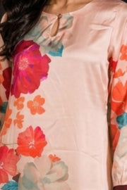 Peach Printed Vegan Charmeuse Silk Dress 10077281