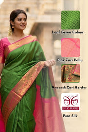 Green Kanjivaram Pure Silk Saree With Peacock Border 10077918