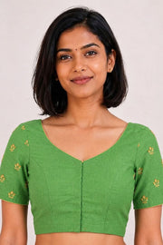 Green Aari Embroidered Tussar Silk Blouse 10077728