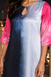 Ice Blue Printed Vegan Charmeuse Silk Dress 10077267