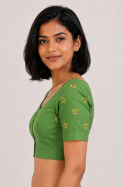 Green Aari Embroidered Tussar Silk Blouse 10066113