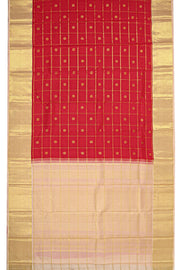 Red Korvai Kanjivaram Pure Silk Saree With Zari Border 10077910