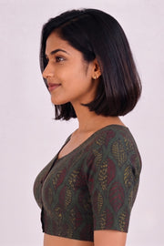 Green Ajrakh Printed Cotton Blouse 10073375