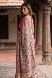 Red Kalamkari Printed Semi Tussar Silk Saree With Floral Motifs And Floral Border 10076276