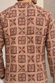 Brown Full Sleeve Kalamkari Print Raglan Men's Shirt 10077846