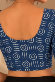 Blue Indigo Hand Block Printed Cotton Blouse 10078129