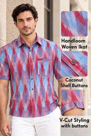 Blue Half Sleeve Handloom Ikat Cotton Men's Shirt 10077855