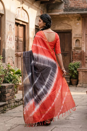 Orange Shibori Dye Semi Tussar Saree 10078220