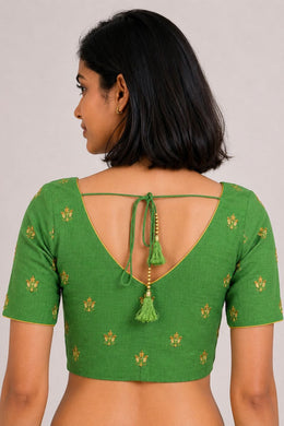 Green Aari Embroidered Tussar Silk Blouse 10066113