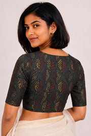 Green Ajrakh Printed Cotton Blouse 10073375