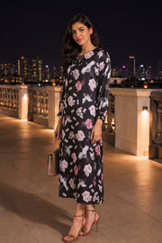 Black Printed Vegan Charmeuse Silk Dress 10074057