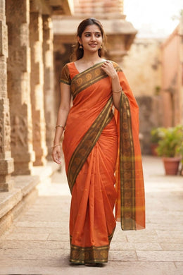 Orange Handloom Chettinad Cotton Saree Without Blouse 10075184