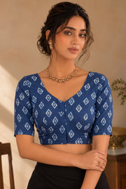 Blue Indigo Hand Block Printed Cotton Blouse 10078127