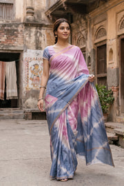 Pink Shibori Dye Semi Tussar Saree 10078221
