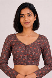 Brown Ajrakh Printed Cotton Blouse 10061199