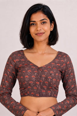 Brown Ajrakh Printed Cotton Blouse 10061199