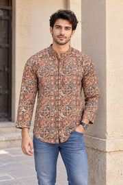 Beige Full Sleeve Kalamkari Print Raglan Men's Shirt 10077848 