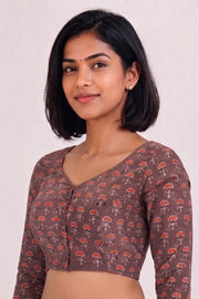 Brown Ajrakh Printed Cotton Blouse 10061199