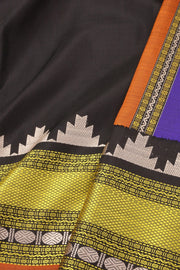 Black Kanjivaram Pure Silk Saree With Temple Mega Border 10077911