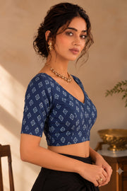 Blue Indigo Hand Block Printed Cotton Blouse 10078127