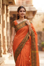 Orange Handloom Chettinad Cotton Saree Without Blouse 10075184
