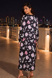 Black Printed Vegan Charmeuse Silk Dress 10074057