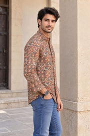 Beige Full Sleeve Kalamkari Print Raglan Men's Shirt 10077848 