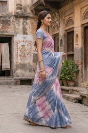 Pink Shibori Dye Semi Tussar Saree 10078221