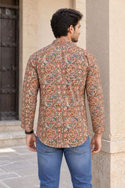 Beige Full Sleeve Kalamkari Print Raglan Men's Shirt 10077848