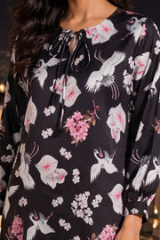 Black Printed Vegan Charmeuse Silk Dress 10077282