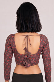 Brown Ajrakh Printed Cotton Blouse 10061199