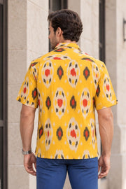 Yellow Half Sleeve Handloom Ikat Cotton Men's Shirt 10077858