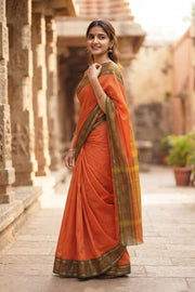 Orange Handloom Chettinad Cotton Saree Without Blouse 10075184