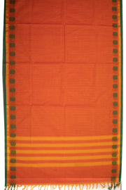 Orange Handloom Chettinad Cotton Saree With Stripes And Floral Border 10075837